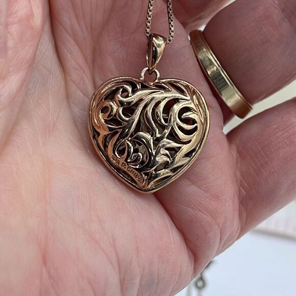 Puffy heart 2 sides cut out design sterling silver Vermeil . - Picture 4 of 9